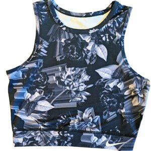 NIKE ~ Women's Dri-FIT Crop Athletic Workout Tank Top ~ Black Floral ~ S Small
